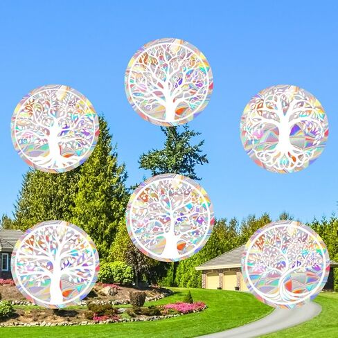 GORGECRAFT 6PCS Rainbow Window Clings Tree of Life Static Glass Stickers Plastic Reusable Anti-Collision Non Adhesive Window Decal Suncatcher Decorations Prismatic for Bird Strike Deterrent in Kuwait