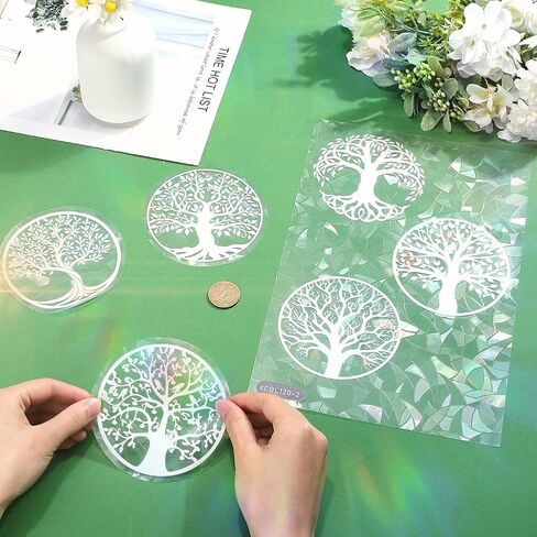 GORGECRAFT 6PCS Rainbow Window Clings Tree of Life Static Glass Stickers Plastic Reusable Anti-Collision Non Adhesive Window Decal Suncatcher Decorations Prismatic for Bird Strike Deterrent in Kuwait
