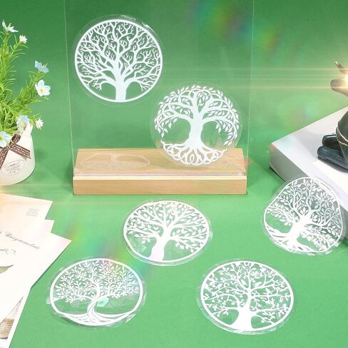 GORGECRAFT 6PCS Rainbow Window Clings Tree of Life Static Glass Stickers Plastic Reusable Anti-Collision Non Adhesive Window Decal Suncatcher Decorations Prismatic for Bird Strike Deterrent in Kuwait