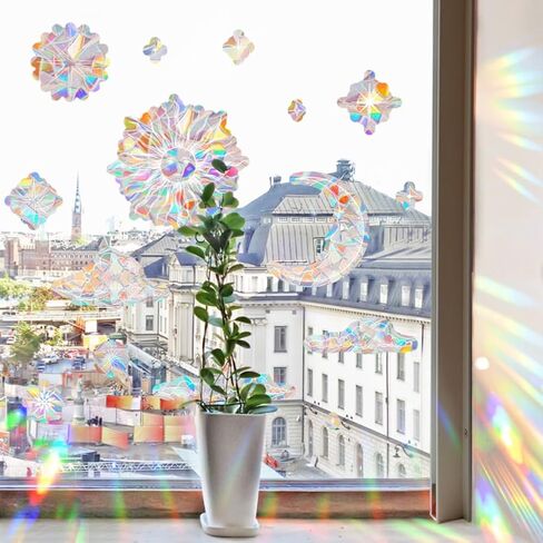 GORGECRAFT 6PCS Rainbow Window Clings Tree of Life Static Glass Stickers Plastic Reusable Anti-Collision Non Adhesive Window Decal Suncatcher Decorations Prismatic for Bird Strike Deterrent in Kuwait
