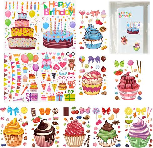 Happy Birthday Window Clings, 12 Sheets Double Sided Cake Balloon Present Decorations Stickers for Birthday Party Home Decor Anniversary Party Supplies in Saudi Arabia