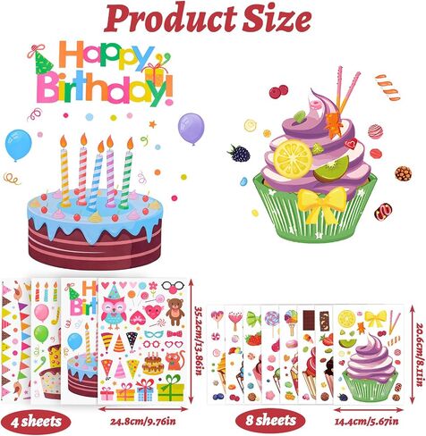 Happy Birthday Window Clings, 12 Sheets Double Sided Cake Balloon Present Decorations Stickers for Birthday Party Home Decor Anniversary Party Supplies in Saudi Arabia
