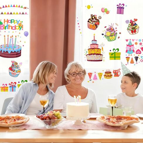 Happy Birthday Window Clings, 12 Sheets Double Sided Cake Balloon Present Decorations Stickers for Birthday Party Home Decor Anniversary Party Supplies in Saudi Arabia