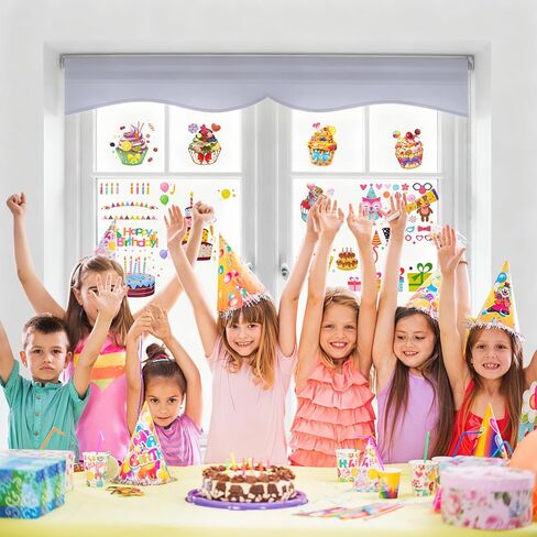 Happy Birthday Window Clings, 12 Sheets Double Sided Cake Balloon Present Decorations Stickers for Birthday Party Home Decor Anniversary Party Supplies in Saudi Arabia