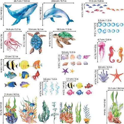 DECOWALL CDS9-9004 Under The Sea Window Clings Sea Animals Ocean Fish Turtle Jellyfish Reuseble Waterproof for Kids Nursery Living Room Window Home Bathroom décor - Double Sided Print in Kuwait