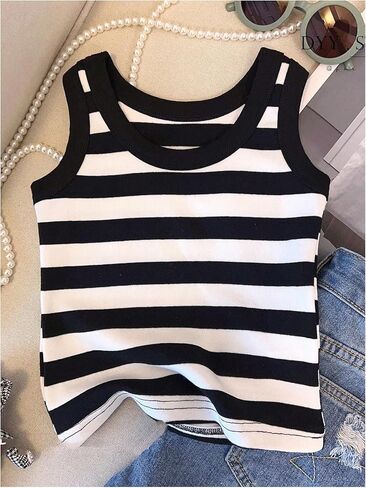 RoseSeek Girl's 3 Piece Striped Sleeveless Shirt Scoop Neck Basic Tank Tops Casual Undershirts in Kuwait