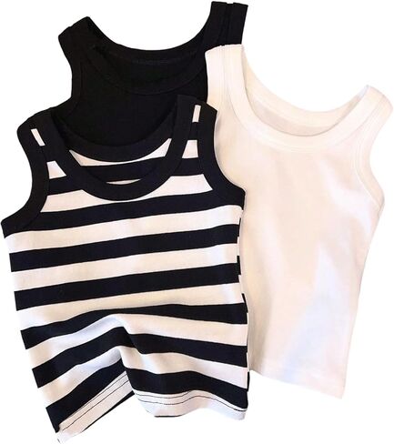 RoseSeek Girl's 3 Piece Striped Sleeveless Shirt Scoop Neck Basic Tank Tops Casual Undershirts in Kuwait