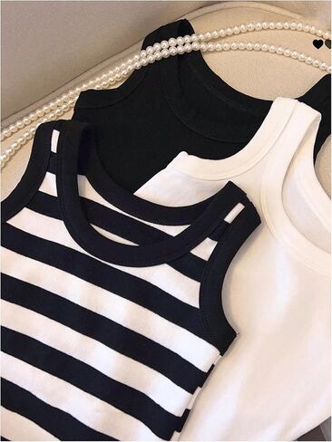 RoseSeek Girl's 3 Piece Striped Sleeveless Shirt Scoop Neck Basic Tank Tops Casual Undershirts in Kuwait