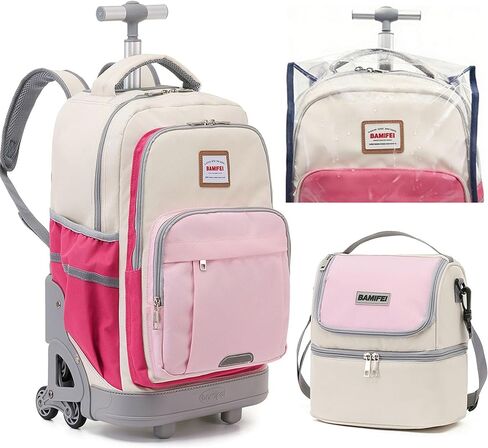18 Inch Blue Pink Rolling Backpack for Girls, Climb Stairs Kids Rolling Backpack with Wheels School Backpack Spacious Multiple Compartments Quiet Wheels Travel Backpack for Kids in Saudi Arabia