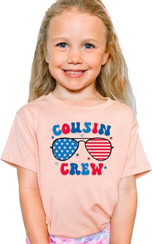 Cousin Crew Patriotic T-Shirt for Youth and Toddler Girls Red White Blue Graphic Tee in Kuwait