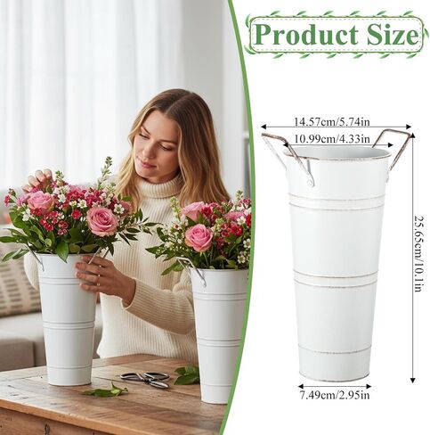 6pcs Galvanized Bucket Bar Flower Bucket Metal Vase with Handles Farmhouse Vases for Flowers Wedding Table Centerpiece Decorations Rustic Vintage Metal Floral Container for Party Home Arrangements in Kuwait
