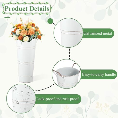 6pcs Galvanized Bucket Bar Flower Bucket Metal Vase with Handles Farmhouse Vases for Flowers Wedding Table Centerpiece Decorations Rustic Vintage Metal Floral Container for Party Home Arrangements in Kuwait