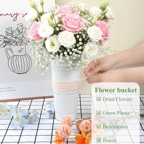 6pcs Galvanized Bucket Bar Flower Bucket Metal Vase with Handles Farmhouse Vases for Flowers Wedding Table Centerpiece Decorations Rustic Vintage Metal Floral Container for Party Home Arrangements in Kuwait
