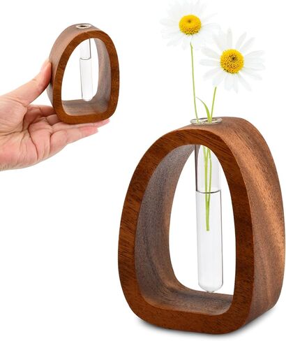 Solid Wood Frame Glass Test Tube Vase Desk Hydroponic Plant,Modern Decorative Hydrophilic Plants Vases,Mini Propagation Station for Hydroponic Plants,Desktop Home Office Decor in Saudi Arabia