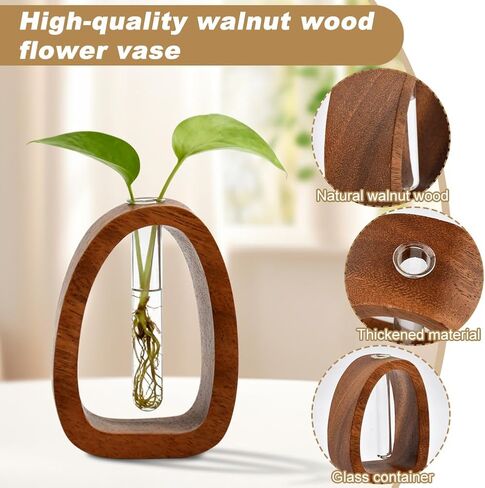 Solid Wood Frame Glass Test Tube Vase Desk Hydroponic Plant,Modern Decorative Hydrophilic Plants Vases,Mini Propagation Station for Hydroponic Plants,Desktop Home Office Decor in Saudi Arabia