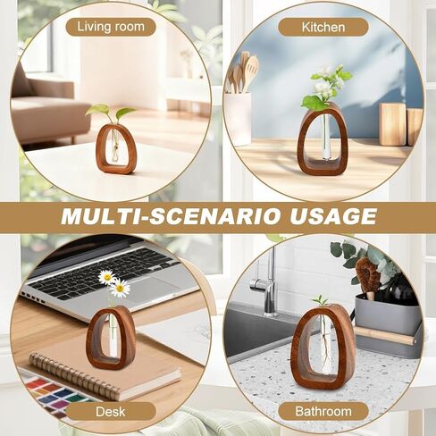 Solid Wood Frame Glass Test Tube Vase Desk Hydroponic Plant,Modern Decorative Hydrophilic Plants Vases,Mini Propagation Station for Hydroponic Plants,Desktop Home Office Decor in Saudi Arabia