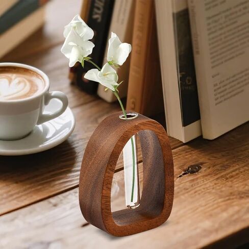 Solid Wood Frame Glass Test Tube Vase Desk Hydroponic Plant,Modern Decorative Hydrophilic Plants Vases,Mini Propagation Station for Hydroponic Plants,Desktop Home Office Decor in Saudi Arabia