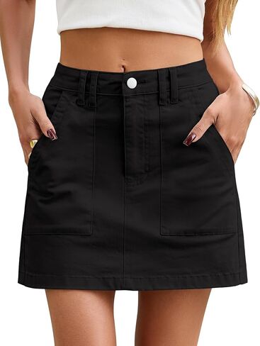 Eddoyee Mini Skirts for Women High Waisted Denim Skirt Stretch Summer Casual Jean Skirt with Pockets Black in Saudi Arabia