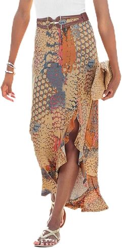 LASCANA Women's Ruffled Maxi Skirt - Elastic Waistband, Slit Hem, 39.25" Length, Viscose Fabric in Kuwait