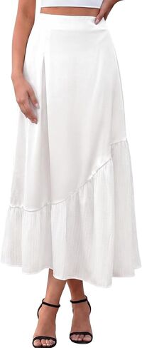 DERAX Womens Summer Flowy Satin Maxi Skirt Silk High Waisted Asymmetrical Pleated 2026 Spring Elegant Long Midi Skirts in Saudi Arabia