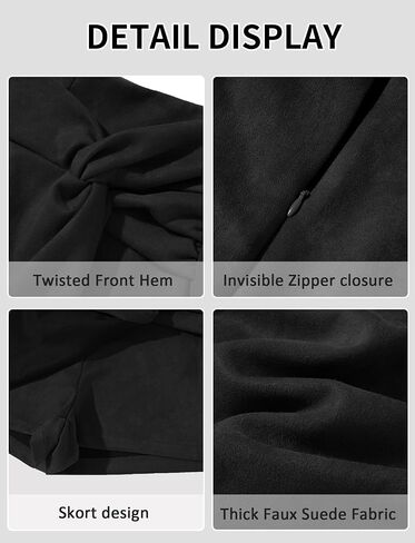 FEOYA Women Faux Suede Twist Knot Mini Skirt Shorts Zipper Western Asymmetrical Skorts 2025 in Kuwait