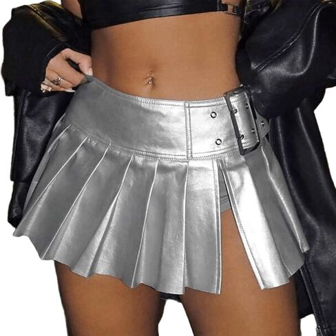 Gothic Punk Women's Sexy High-Waist Leather Pleated Mini Skirts Hot Pink Y2K Club Party Steampunk Midi Skirt in Saudi Arabia