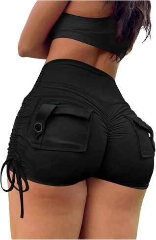 WDIRARA Women's Side Drawstring Ruched Mini Shorts Scrunch Butt Yoga Gym Cargo Shorts in Kuwait