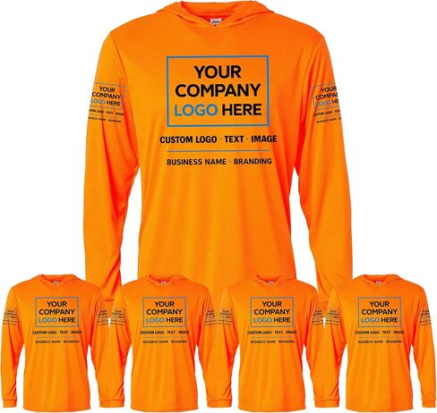 Custom Men's Personalized 5 Pack Hooded Long Sleeve T Shirts Moisture Wicking Five Tees with Company Business Logo Branding, Any Text Design Workwear Bundle Uniform, Multi Print Location Color PMFG in Saudi Arabia
