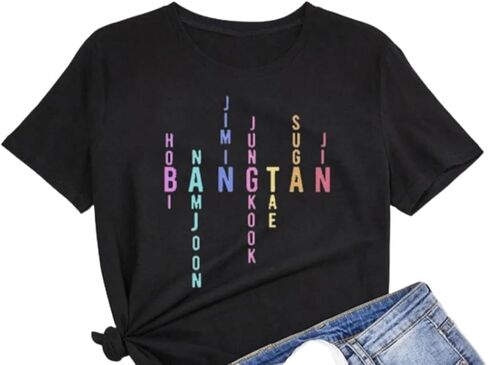 Tshirts for Bangtan Boys Women Sleeve Member Name Letter Printed T-Shirt Merchandise for Korean POP Merch in Kuwait
