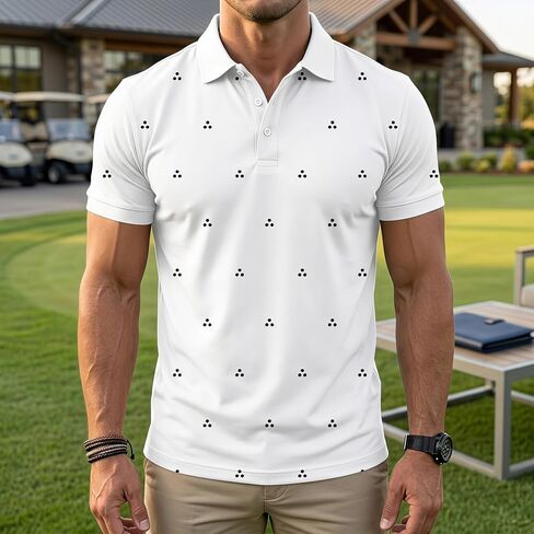 Men's Graphic Print Lapel Polo Shirt, Short Sleeve Simple Style, Versatile Daily Casual Wear,M-2XL in Kuwait