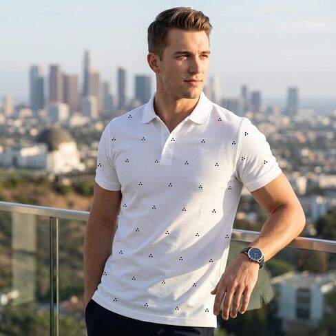 Men's Graphic Print Lapel Polo Shirt, Short Sleeve Simple Style, Versatile Daily Casual Wear,M-2XL in Kuwait