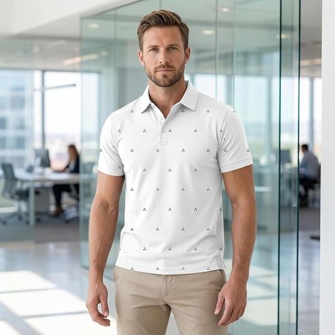 Men's Graphic Print Lapel Polo Shirt, Short Sleeve Simple Style, Versatile Daily Casual Wear,M-2XL in Kuwait