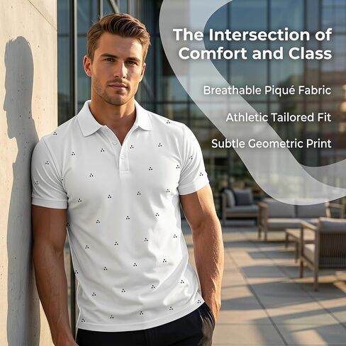 Men's Graphic Print Lapel Polo Shirt, Short Sleeve Simple Style, Versatile Daily Casual Wear,M-2XL in Kuwait