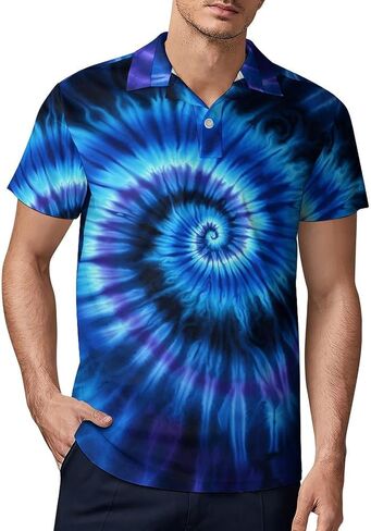 Men's Tie Dye Print Golf Shirts for Men Short Sleeve Moisture Wicking Tennis Polo Casual Shirt in Saudi Arabia