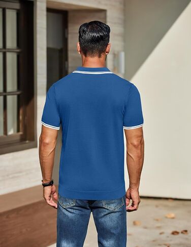 COOFANDY Men's Knit Polo Shirts Short Sleeve Casual Button Golf Polo Shirts Collared T Shirt Blue in Kuwait