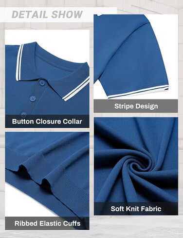 COOFANDY Men's Knit Polo Shirts Short Sleeve Casual Button Golf Polo Shirts Collared T Shirt Blue in Kuwait