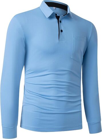 Polo Shirts for Men Long Sleeve Golf Shirt Classic 3-Botton T-Shirt Business Casual Sports Tops with Pocket in Saudi Arabia