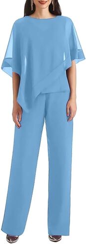 3 Pieces Mother of The Bride Pant Suits with Cape Chiffon Pants Outfit for Wedding Party Guest KW011 in Saudi Arabia