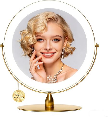 12" Extra Large Lighted Makeup Mirror, 1X/10X, 2-Sided Magnifying Mirror with 96 LEDs, 3 Color Dimmable Lights, 360° Swivel, LED Vanity Mirror, Gold - Great Gift in Saudi Arabia