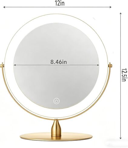 12" Extra Large Lighted Makeup Mirror, 1X/10X, 2-Sided Magnifying Mirror with 96 LEDs, 3 Color Dimmable Lights, 360° Swivel, LED Vanity Mirror, Gold - Great Gift in Saudi Arabia