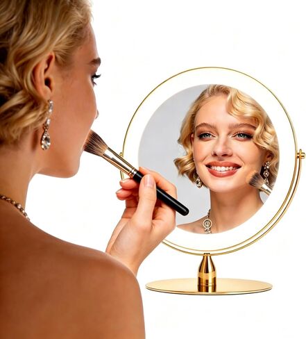 12" Extra Large Lighted Makeup Mirror, 1X/10X, 2-Sided Magnifying Mirror with 96 LEDs, 3 Color Dimmable Lights, 360° Swivel, LED Vanity Mirror, Gold - Great Gift in Saudi Arabia