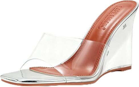 Cape Robbin Women's Clear Wedge Heels Sandals - Square Toe Slip On Transparent Wedge Sandals for Women - 3.75 Inch Dressy Summer Wedges (Verve) in Kuwait
