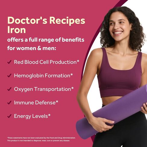 Doctor's Recipes Iron Supplement for Women & Men, Iron 65 mg with Vitamin C, D3, B6, B12, Folate, Beet Root, Pumpkin Seeds, for Energy & Red Blood Cell Support, 90 Tablets in Saudi Arabia