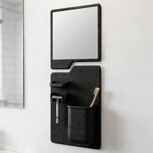 Kottova Shower Mirror Set - Silicone Shower Organizer&Shatterproof Shower Mirror for Shaving - Powerful Silicone Adhesion, Removable and Reusable, Black in Saudi Arabia