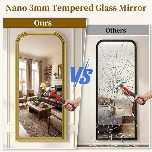 Full Length Mirror with Stand, 71"x32" Full Body Mirror, Floor Length Mirrors Wall Mounted with Rounded Top, Large Standing Mirrors, PU Frame, for Bedroom Living Room Cloakroom, Antique Gold in Saudi Arabia
