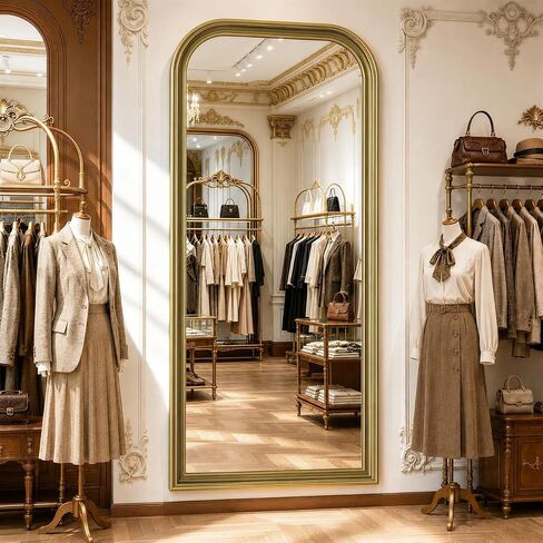 Full Length Mirror with Stand, 71"x32" Full Body Mirror, Floor Length Mirrors Wall Mounted with Rounded Top, Large Standing Mirrors, PU Frame, for Bedroom Living Room Cloakroom, Antique Gold in Saudi Arabia