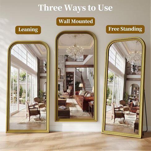 Full Length Mirror with Stand, 71"x32" Full Body Mirror, Floor Length Mirrors Wall Mounted with Rounded Top, Large Standing Mirrors, PU Frame, for Bedroom Living Room Cloakroom, Antique Gold in Saudi Arabia