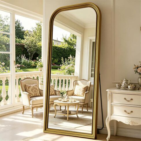Full Length Mirror with Stand, 71"x32" Full Body Mirror, Floor Length Mirrors Wall Mounted with Rounded Top, Large Standing Mirrors, PU Frame, for Bedroom Living Room Cloakroom, Antique Gold in Saudi Arabia