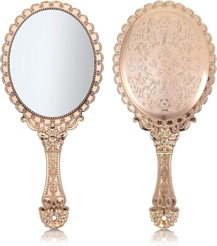 Vintage Hand Mirror, Portable ABS Vintage Handheld Mirror Rose Gold Embossed Hand Held Mirror Handheld Travel Mirrors for Women Face Makeup Travel Princess Party Favors Gift in Saudi Arabia