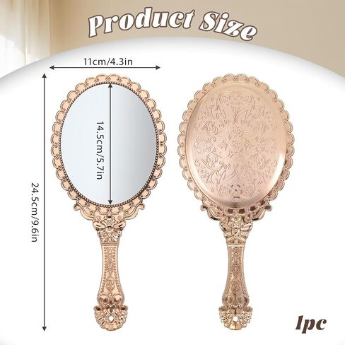 Vintage Hand Mirror, Portable ABS Vintage Handheld Mirror Rose Gold Embossed Hand Held Mirror Handheld Travel Mirrors for Women Face Makeup Travel Princess Party Favors Gift in Saudi Arabia